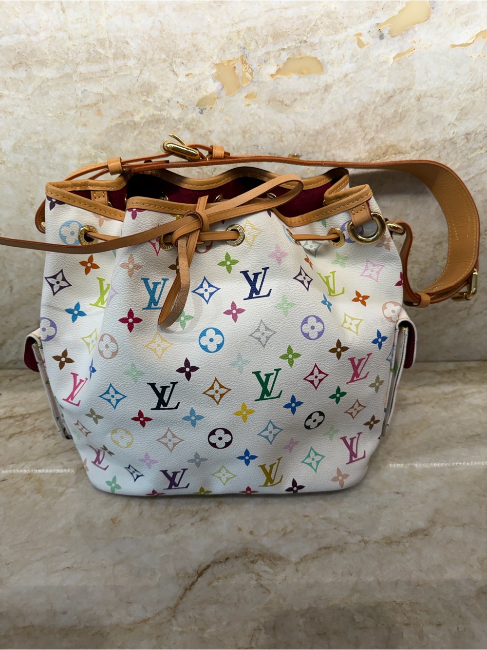 Louis Vuitton Murakami Monogram White Canvas Bucket Bag
